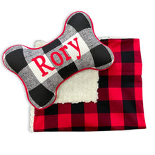 Load image into Gallery viewer, Red Check Sammy's Sew Shop Personalized Dog Gift Set