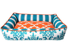 Load image into Gallery viewer, orange and teal dog bed
