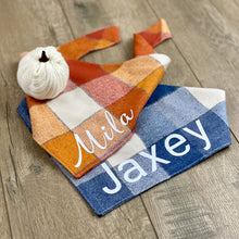 Load image into Gallery viewer, Orange or blue check dog bandana
