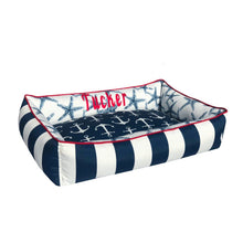 Load image into Gallery viewer, Blue and white dog bed
