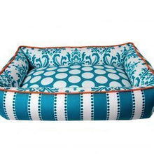 Load image into Gallery viewer, Orange and teal stripe dog bed
