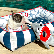 Load image into Gallery viewer, Blue and white dog bed
